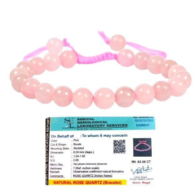 Divine Spirituals Natural Rose Quartz Bracelet AAA Grade Certified 8mm Unisex Adjustable Thread Real Crystal Bracelet for Love, Emotional Healing & Inner Peace Chakra Healing Bracelets Abundance Stones
