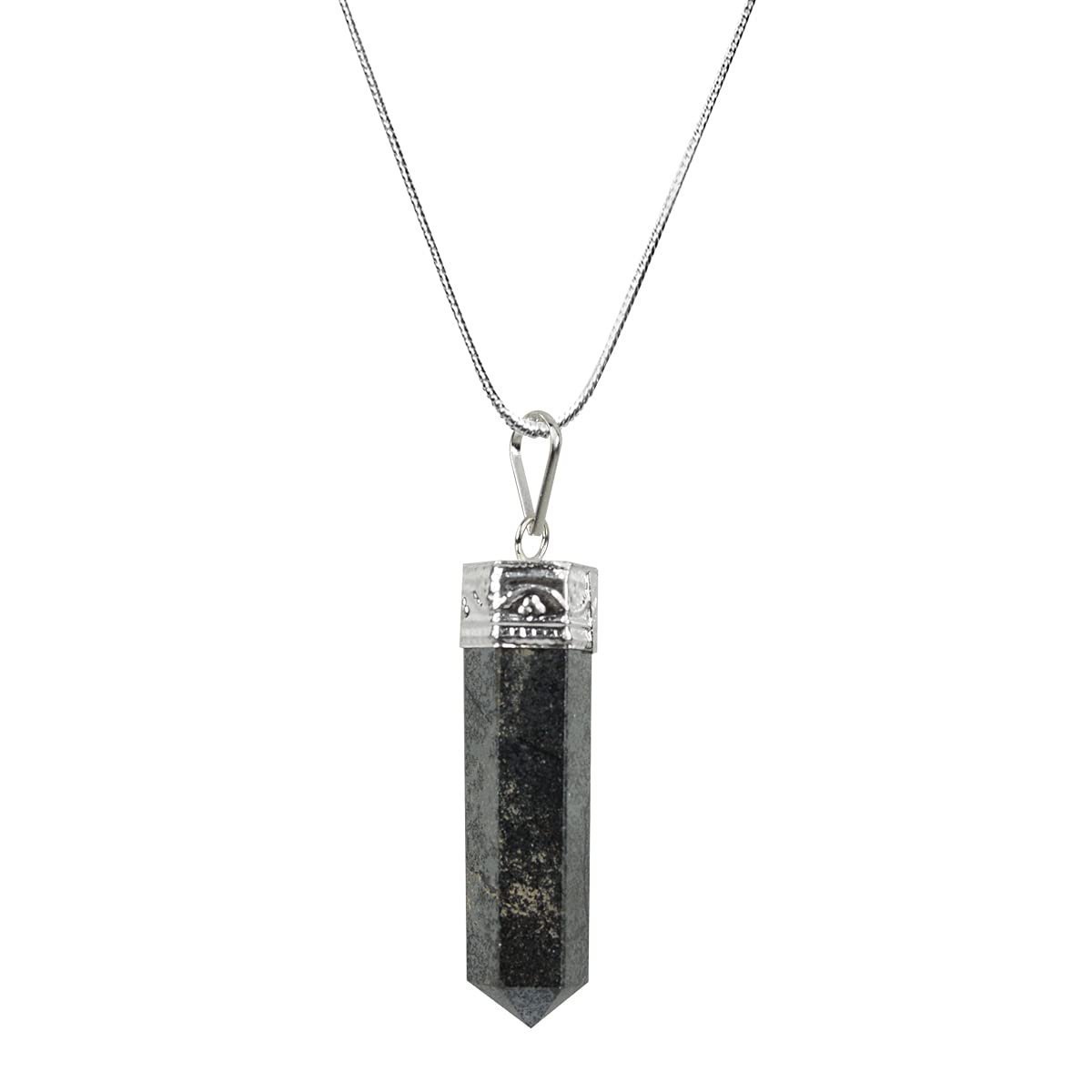 Divine Spirituals Natural Healing Stone Pendant Pencil Shape Crystal Stone Certified Pendant/Locket with Chain – Healing Gemstone Size 30-35 mm Approx(Hematite Pendant) Crystal Jewelry Abundance Stones