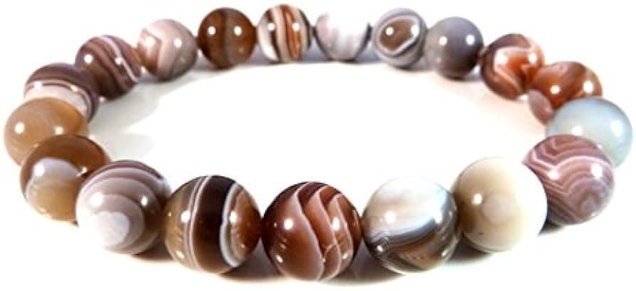 Divine Spirituals Botswana Agate Natural Crystal Bracelet Lab Certified 8 mm AAA Grade Stretchable Bracelet for Healing Meditation and Manifestation Chakra Healing Bracelets Abundance Stones