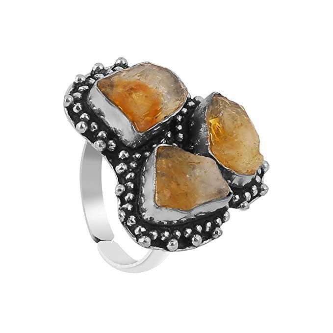 Divine Spirituals Certified Original Raw Citrine Triple Money Stone Adjustable Ring for Financial Abundance Wealth Good Luck and Prosperity Natural Healing Crystals Abundance Stones 2