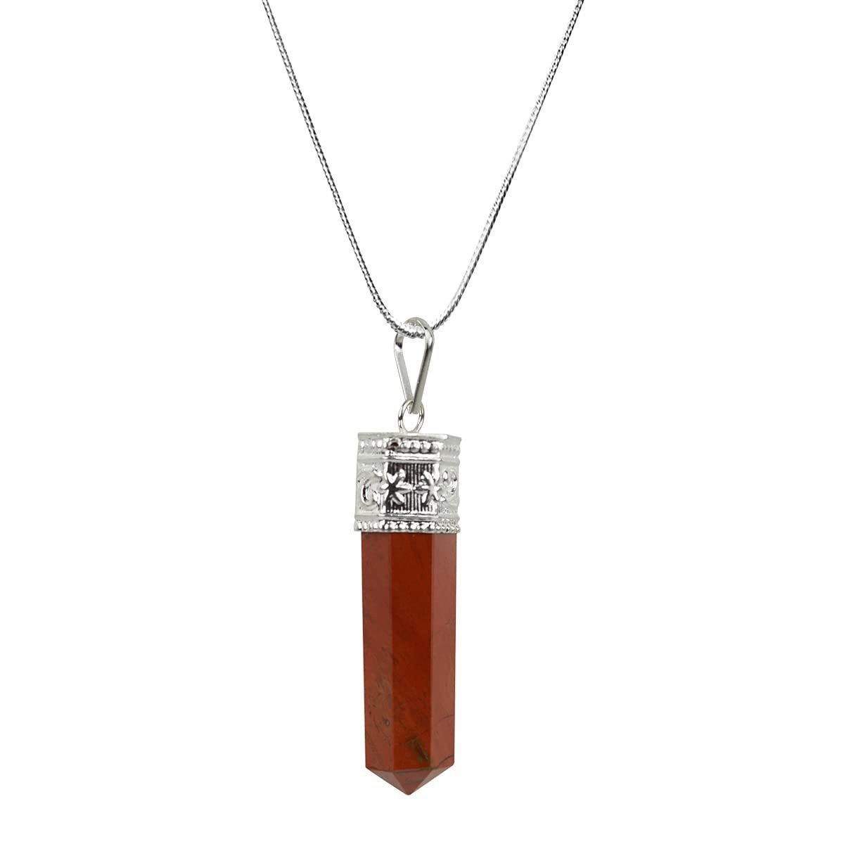 Divine Spirituals Natural Healing Stone Pendant Pencil Shape Crystal Stone Certified Pendant/Locket with Chain – Healing Gemstone Size 30-35 mm Approx(Red Jasper Pendant) Crystal Jewelry Abundance Stones