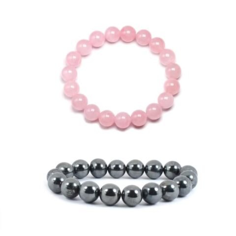 Divine Spirituals Natural Hematite and Rose Quartz Real Pure Crystal Certified 8 mm Bracelet Combo for Men and Women for Good Luck, Love, Abundance, Healing and Meditation Chakra Healing Bracelets Abundance Stones