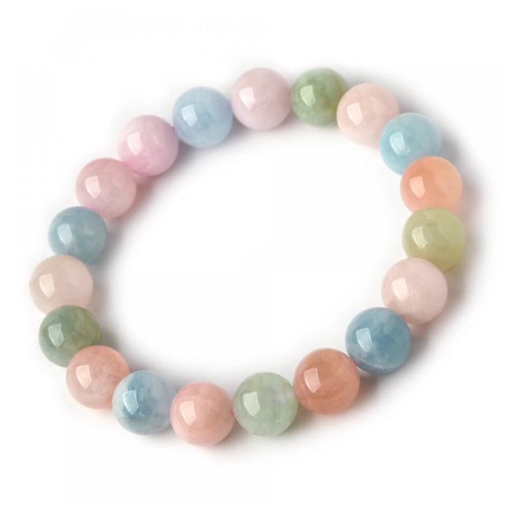 Divine Spirituals Stretchable Unisex Gemstone Natural Crystal Certified Stone Bracelet | Diameter : 2.5 Inch.| Stone Size – 8 mm Beads | Shape – Round.(Morganite Bracelet) Chakra Healing Bracelets Abundance Stones