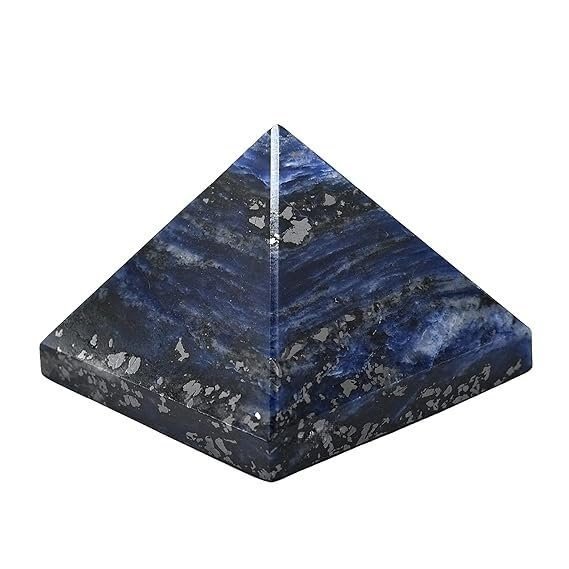 Divine Spirituals Natural Sodalite Certified Pyramid – 2″ Inch Crystal Certified Pyramid for Positive Energy, Vastu, Reiki, Feng Shui and Chakra Healing Energy Balancing Sculptures Abundance Stones