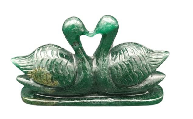 Divine Spirituals Handmade Green Jade Pair of Swans for Love & Relationship Handcrafted Crystal Love Birds Duck Male Female Gift 242 Grams 6 cms Height (Green Jade) Figurine Abundance Stones