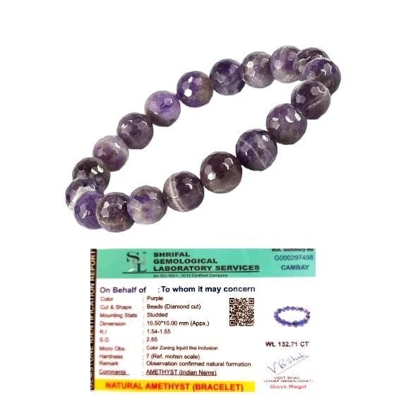 Divine Spirituals Natural Amethyst Bracelet Original Certified Diamond-cut Faceted 10mm Unisex Stretchable Real Crystal Bracelet For Crown Chakra, Prosperity & Manifestation Chakra Healing Bracelets Abundance Stones