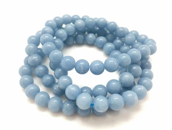 Divine Spirituals Lab Certified AAA Grade Natural Angelite Bracelet 8mm Stretchable Original Real Crystal Bracelet For Communication, Spiritual Awareness & Meditation For Men & Women Chakra Healing Bracelets Abundance Stones