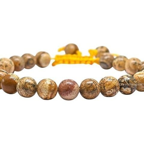 Divine Spirituals Natural Picture Jasper Pure Certified Adjustable Thread Unisex Bracelet Super AAA Quality for Yoga Reiki Chakra Healing Bracelets Abundance Stones