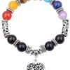 Divine Spirituals 7 Chakra Certified 10MM Healing Balancing Stone Beaded Bracelet for Yoga Reiki Meditation Unisex Heart Bracelet Chakra Healing Bracelets 7 Chakra Bracelet 9