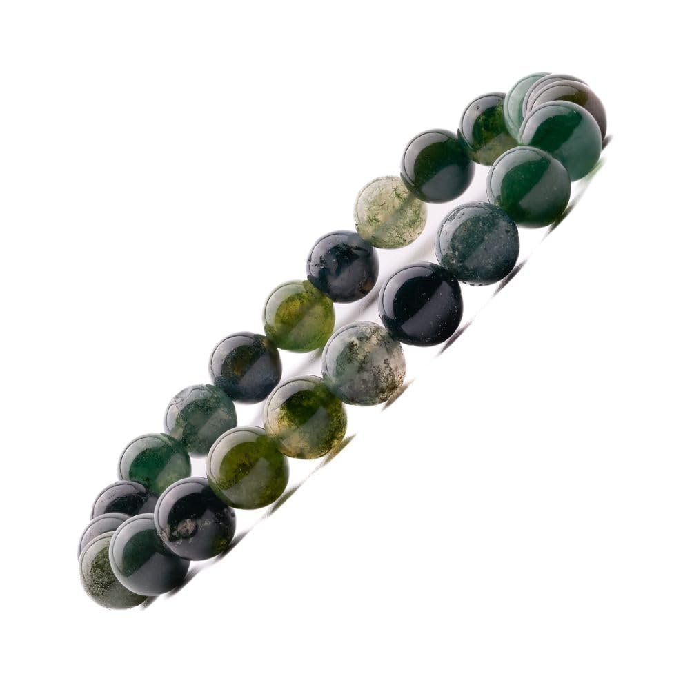 Divine Spirituals Lab Certified AAA Grade Natural Moss Agate Bracelet 8mm Stretchable Original Real Crystal Unisex Bracelet For Wealth, Grounding, Stability, Wellness & Spiritual Development Chakra Healing Bracelets Abundance Stones