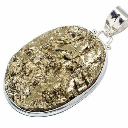 Divine Spirituals Natural Golden pyrite Crystal Unisex Certified pendant for Wealth, Prosperity and Good Luck Crystal Jewelry Abundance Stones
