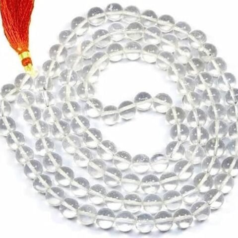 Divine Spirituals Handcrafted Natural Sphatik Crystal Meditation Mala for Wisdom, Insight, Clarity of Thought, Spiritual Growth, Pain Relief, Stress Reduction, Restful Sleep, Chakra Activation and Wellness Crystal Mala Abundance Stones