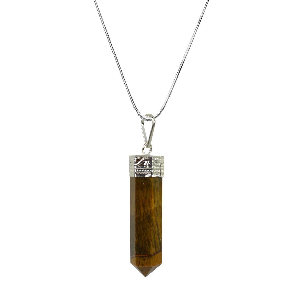 Divine Spirituals Natural Healing Stone Pendant Pencil Shape Crystal Stone Certified Pendant/Locket with Chain – Healing Gemstone Size 30-35 mm Approx(Tiger Eye Pendant) Crystal Jewelry Abundance Stones