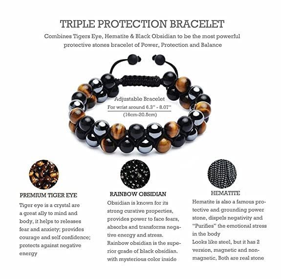 Divine Spirituals Certified Triple Action Premium Tiger Eye Hematite and Black Obsidian Unisex AAA Grade 8 mm Stones Double layered Adjustable Bracelet Chakra Healing Bracelets Abundance Stones 6 Divine Spirituals Certified Triple Action Premium Tiger Eye Hematite and Black Obsidian Unisex AAA Grade 8 mm Stones Double layered Adjustable Bracelet Chakra Healing Bracelets Abundance Stones 6