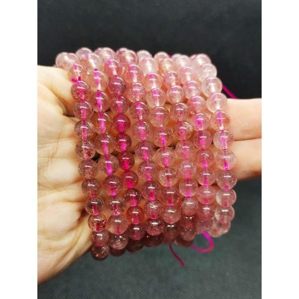 Divine Spirituals Strawberry Quartz Natural Crystal Bracelet Lab Certified 8 mm AAA Grade Stretchable Bracelet for Healing Meditation and Manifestation Chakra Healing Bracelets Abundance Stones 2