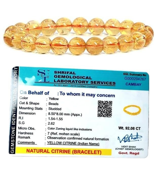 Divine Spirituals Lab Certified AAA Grade Original Citrine Bracelet 8mm Streachable Natural Real Crystal Unisex Bracelet For Success, Prosperity, Wealth & Financial Abundance Chakra Healing Bracelets Abundance Stones