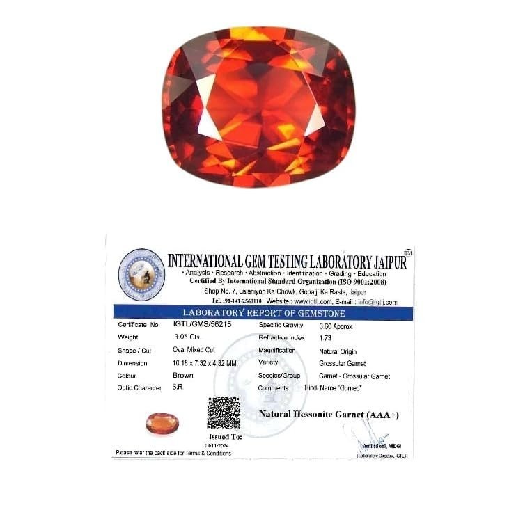 Divine Spirituals Gomed Stone Original Certified – Srilankan Hessonite Garnet (Gomed) Gemstone to help with the negative effects of the planet Rahu, for Peace and Protection – (3 to 3.5 Carats) Gomed Gemstones Abundance Stones 2