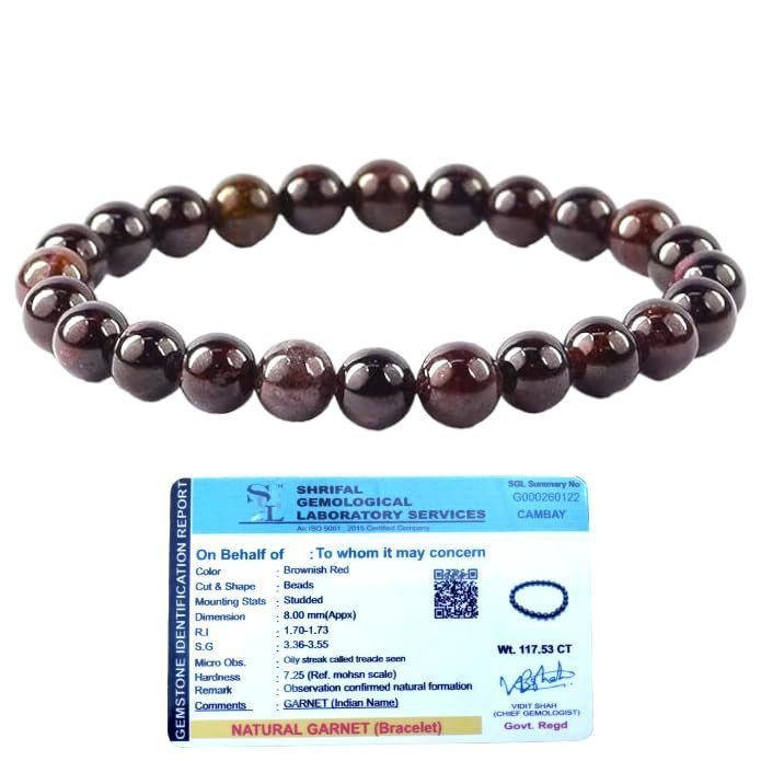 Divine Spirituals Natural Garnet (Gomed) Bracelet Lab-Certified AAA Grade 8mm Stretchable Original Crystal Bracelet For Chakra Balancing, Healing & Meditation For Men & Women Gomed Gemstones Abundance Stones