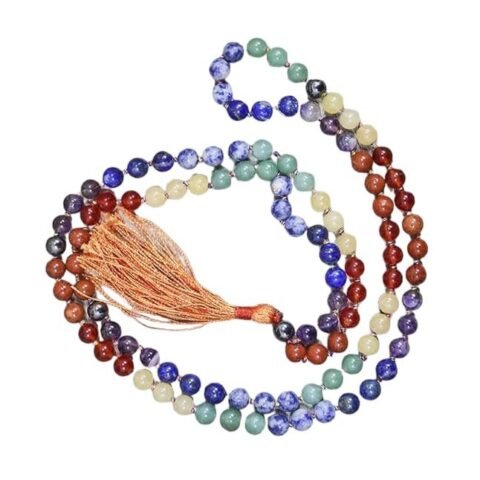 Divine Spirituals 7 Chakra Pure Natural Certified Jaap Mala for Men and Women Natural Pure 8 mm Beads – for Yoga Reiki Meditation Feng Shui with Palo Santo Smudge Stick Crystal Mala 7 Chakra Japa Mala