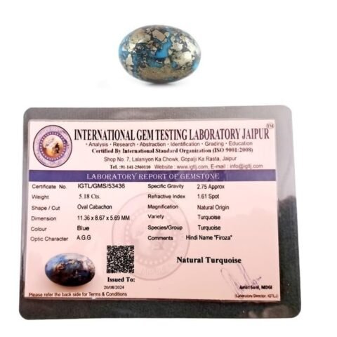 Divine Spirituals Real Original Firoza Turquoise Gemstone for Men and Women – Oval Shaped for Ring and Pendant Premium Turquoise Jewellery – The Stone of Compassion and Success 8.5 Carat Irani Firoza Abundance Stones