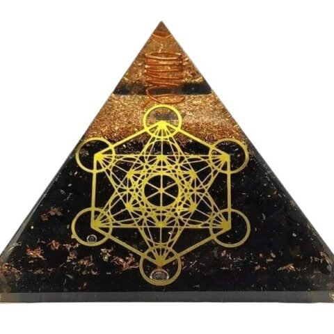 Divine Spirituals Shungite Crystal Orgone Pyramid, Shungite Pyramid with Metatron Cube | Crystal Pyramids for Positive Energy (Orgone Pyramid EMF Protection) EMF Protection Products Abundance Stones