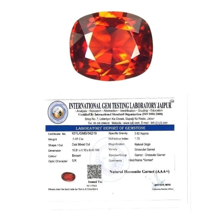 Divine Spirituals Gomed Stone Original Certified – Srilankan Hessonite Garnet (Gomed) Gemstone to help with the negative effects of the planet Rahu, for Peace and Protection (5 to 5.5 Carats) Gomed Gemstones Abundance Stones 2