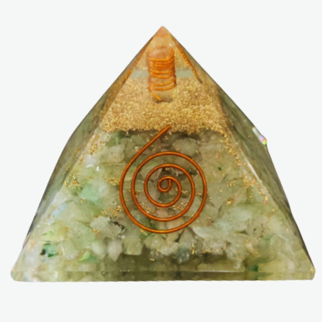 Divine Spirituals Natural Raw Green Aventurine Orgone Pyramid Vastu for Home Study Table Office Desk Reiki Feng Shui Reiki Symbol Crystal Showpieces for Home Decor Education Gifts Natural Healing Crystals Abundance Stones
