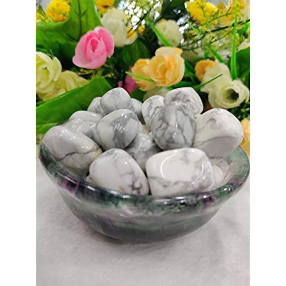 Divine Spirituals Howlite Power Crystal Original Tumble for calm and peace to help in reducing anxiety and stress. (Value Pack of 2) Chakra Tumbled Stones Abundance Stones 2