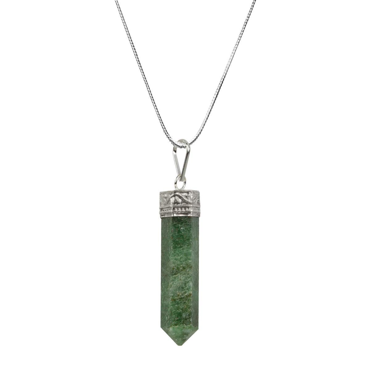 Divine Spirituals Natural Healing Stone Pendant Pencil Shape Crystal Stone Certified Pendant/Locket with Chain – Healing Gemstone Size 30-35 mm Approx(Green Avenutuine Pendant) Crystal Jewelry Abundance Stones
