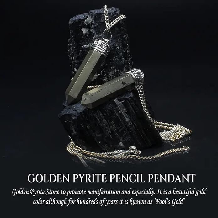 Divine Spirituals Original Pyrite Pencil Certified Unisex Adult Locket Pendant With Chain For Will Power Manifestation And Financial Abundance Crystal Jewelry Abundance Stones 2