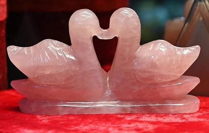 Divine Spirituals Natural Pink Rose Quartz Lab Certified Pair of Swans for Love & Relationship Handcrafted Love Birds Duck Male Female Gift 120 to 225 Grams Approx 5 to 6 Cms Height Approx (Rose Quartz Swan Pair) Figurine Abundance Stones 2