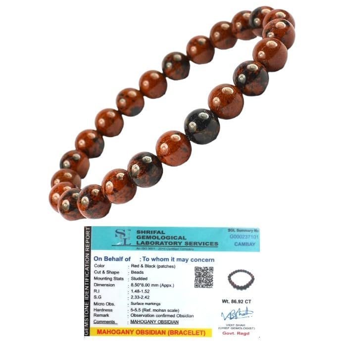 Divine Spirituals Natural Mahogany Obsidian Bracelet Lab-Certified AAA Grade 8mm Stretchable Original Unisex Bracelet For Root Chakra, Grounding Energy, Protection & Meditation Chakra Healing Bracelets Abundance Stones