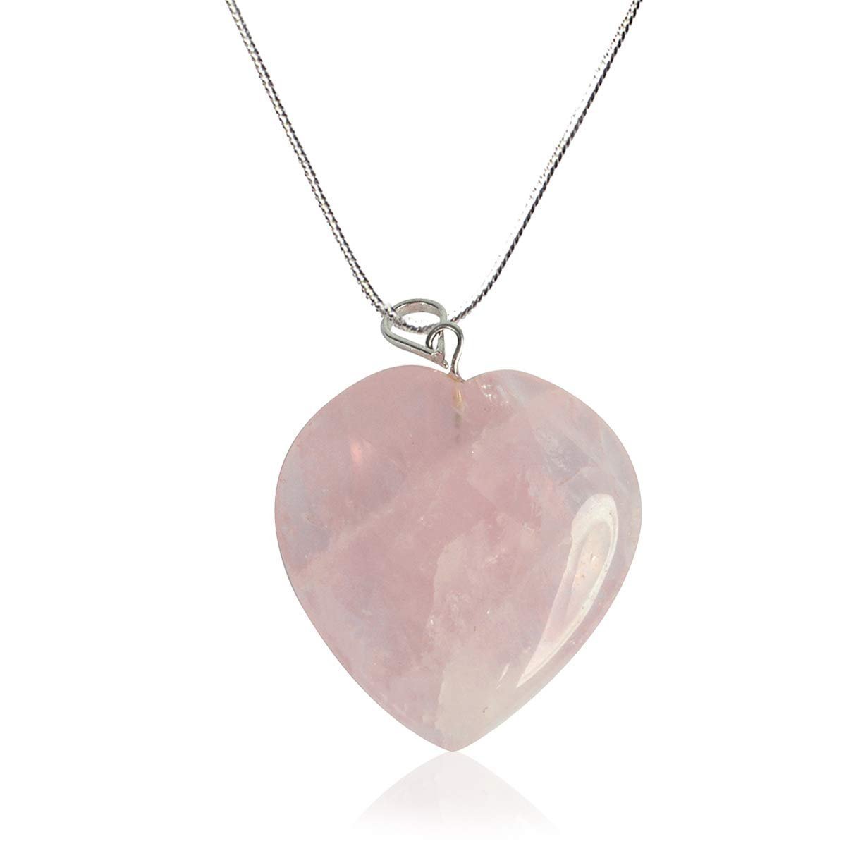 Divine Spirituals Natural Healing Stone Pendant Heart Shape Crystal Stone Pendant / Locket with Metal Chain for Healing and Meditation Size 25-30 mm Approx. (Rose Quartz) Crystal Jewelry Abundance Stones