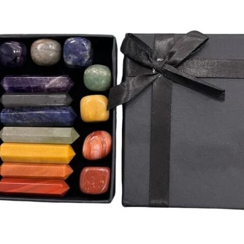 Divine Spirituals 7 Chakra Set Tumbled Stones 7 Chakra points wands tower Stone Set Meditation Stone Yoga Amulet Meditation Double Point Wand Chakra Tumbled Stones 7 Chakra Raw Crystal