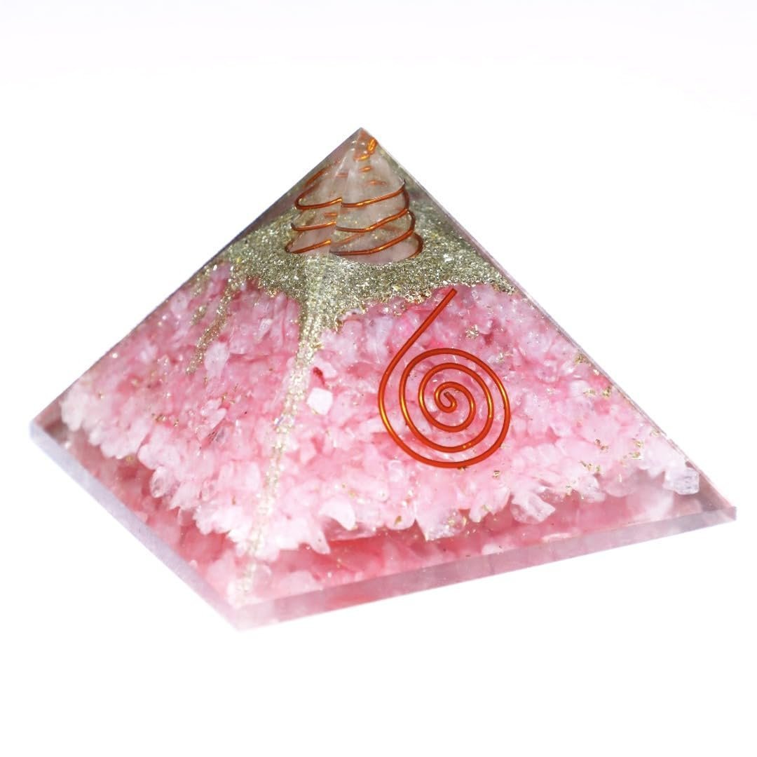 Divine Spirituals Natural Rose Quartz Orgone Pyramid Vastu for Home Study Table Office Desk Reiki Feng Shui Reiki Symbol Crystal Showpieces for Home Decor Education Gifts Sculptures Abundance Stones
