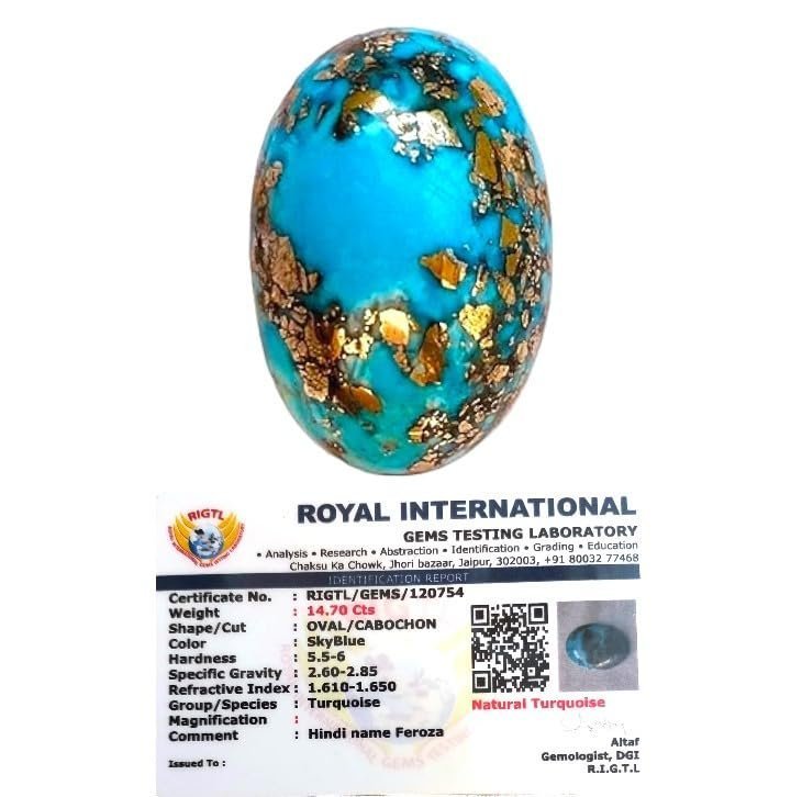 Divine Spirituals AAA Grade Natural Turquoise Gemstone Lab-certified Premium Firoza/Firoza Cabochon For Protection, Healing & Jewelry approx. 16-18 carat Irani Firoza Abundance Stones
