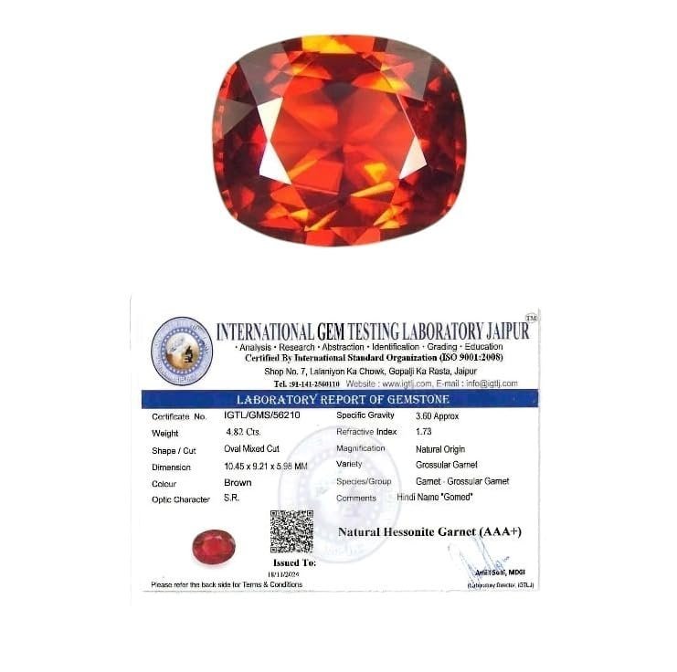 Divine Spirituals Gomed Stone Original Certified – Srilankan Hessonite Garnet (Gomed) Gemstone to help with the negative effects of the planet Rahu, for Peace and Protection – (4.5 to 5 Carats) Gomed Gemstones Abundance Stones 2