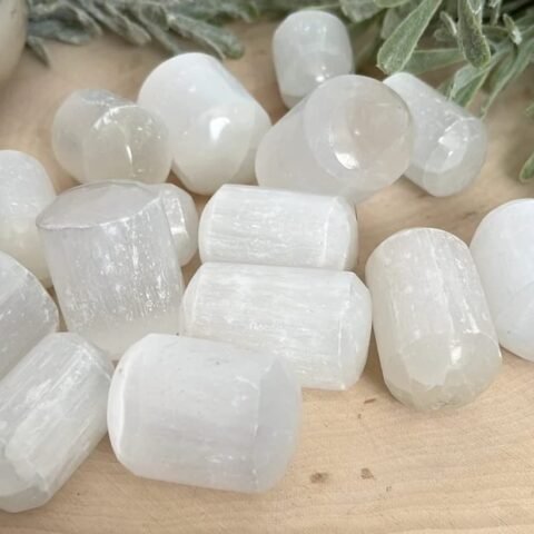 Divine Spirituals Natural Selenite Tumbled Stone Crystal Tumble Stone Crystals Gemstones Tumbled Pebble Stones for Healing Meditation and Manifest Abundance – Value Pack of 2 Chakra Tumbled Stones Abundance Stones 2