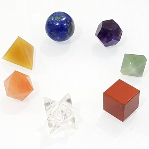 Divine Spirituals 7 Chakra Crystal Platonic Solids Sacred Geometry Set Nautral Gemstones Kit with Merkaba StarFor Chakra Reiki Healing Energy,Yoga Meditation,Wicca,Therapy (7 Chakra) Sacred Sanctuary 7 Chakra Loose Gemstone