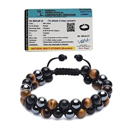 Divine Spirituals Certified Triple Action Premium Tiger Eye Hematite and Black Obsidian Unisex AAA Grade 8 mm Stones Double layered Adjustable Bracelet Chakra Healing Bracelets Abundance Stones