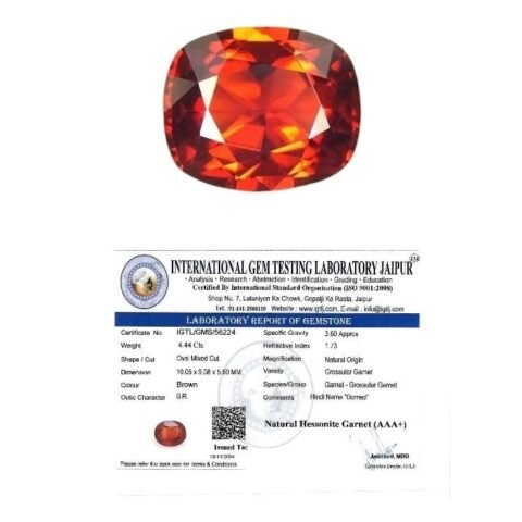 Divine Spirituals Gomed Stone Original Certified – Srilankan Hessonite Garnet (Gomed) Gemstone to help with the negative effects of the planet Rahu, for Peace and Protection (5 to 5.5 Carats) Gomed Gemstones Abundance Stones