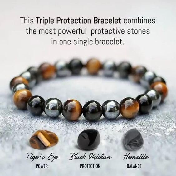 Divine Spirituals Natural Certified 8MM Healing Crystal Crystal Bracelet for Men and Women (Triple Protection Bracelet) Chakra Healing Bracelets Abundance Stones 6 Divine Spirituals Natural Certified 8MM Healing Crystal Crystal Bracelet for Men and Women (Triple Protection Bracelet) Chakra Healing Bracelets Abundance Stones 6