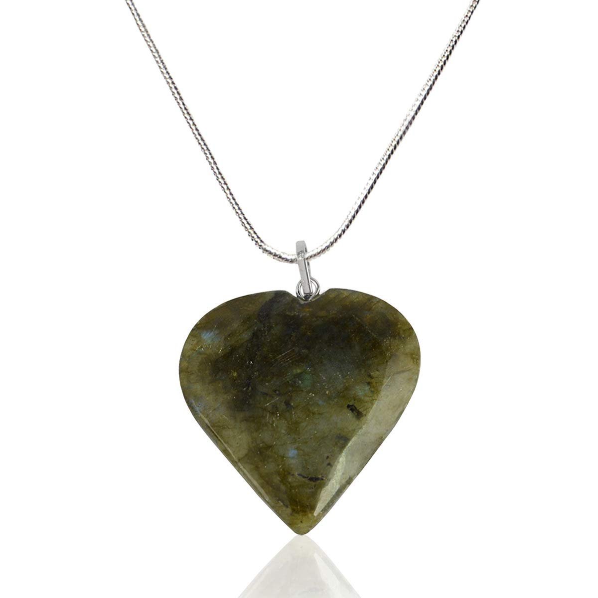 Divine Spirituals Natural Healing Stone Pendant Heart Shape Crystal Stone Pendant / Locket with Metal Chain for Healing and Meditation Size 25-30 mm Approx. (Labradorite) Crystal Jewelry Abundance Stones