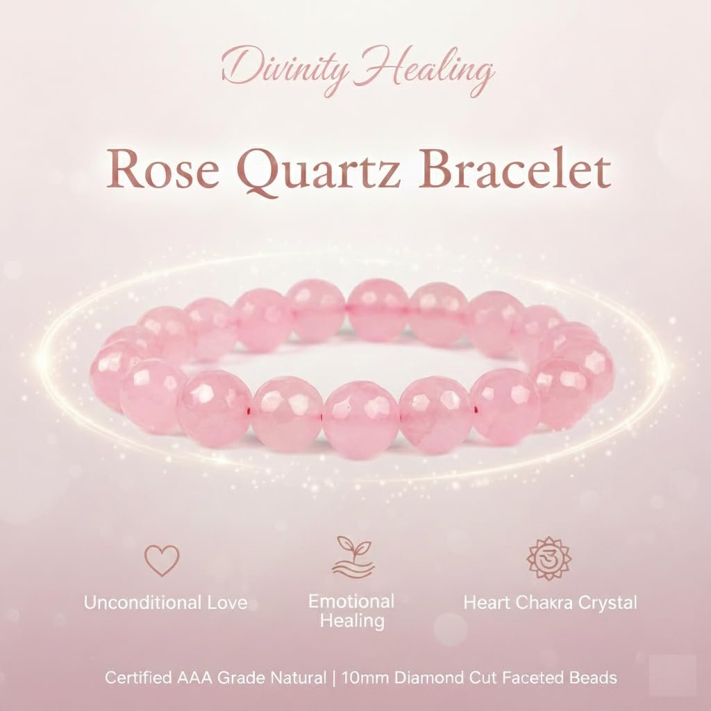 AAA Grade Diamond Cut Rose Quartz Bracelet – 10mm Healing Crystals, Signature Products Healing Crystals, Diamond Cut, Rose Quartz, Natural Gemstone, Rose Quartz Bracelet 2