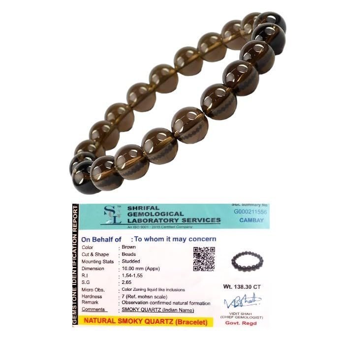 Divine Spirituals Natural Smoky Quartz Bracelet AAA Grade Certified 10mm Stretchable Original Real Crystal Bracelet For Grounding, Root Chakra, Detoxification & Manifestation For Men & Women Chakra Healing Bracelets Abundance Stones