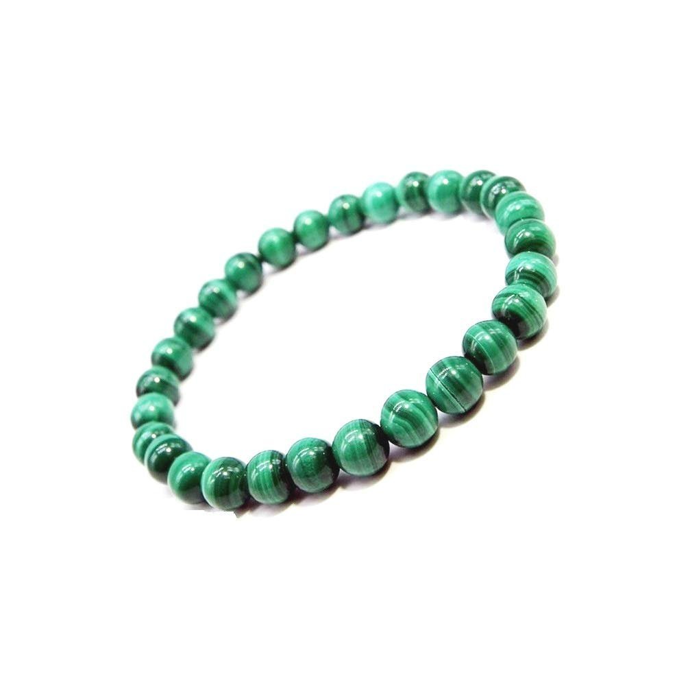 Divine Spirituals Stretchable Unisex Gemstone Natural Crystal Certified Stone Bracelet | Diameter : 2.5 Inch.| Stone Size – 8 mm Beads | Shape – Round.(Malachite Bracelet) Chakra Healing Bracelets Abundance Stones