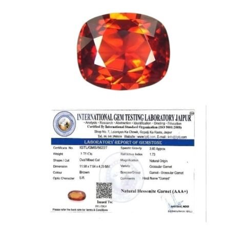 Divine Spirituals Gomed Stone Original Certified – Srilankan Hessonite Garnet (Gomed) Gemstone to help with the negative effects of the planet Rahu, for Peace and Protection – (3 to 3.5 Carats) Gomed Gemstones Abundance Stones