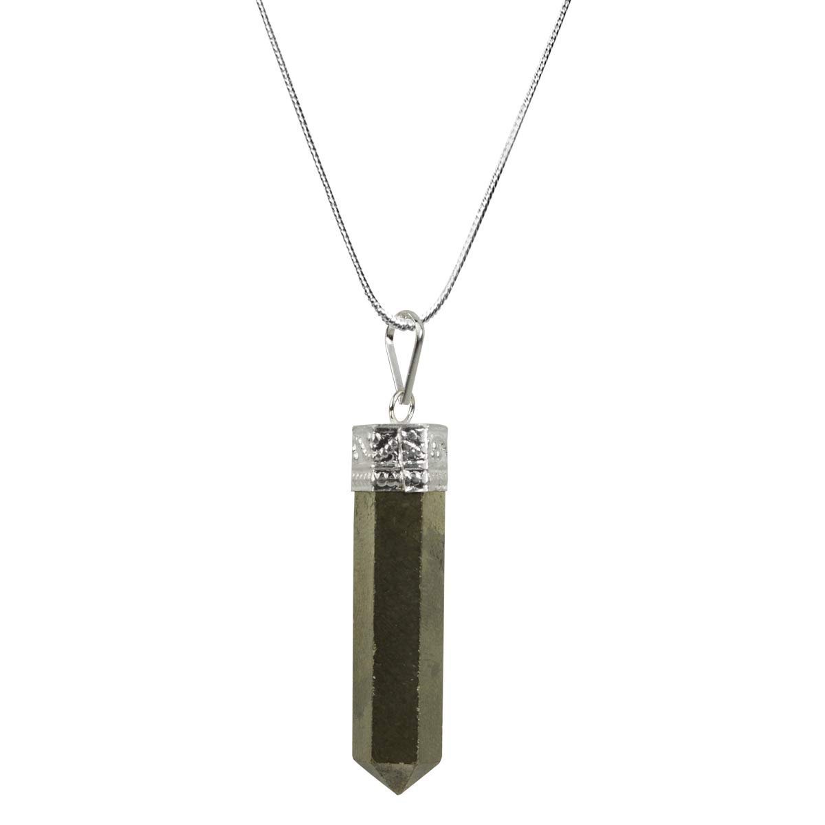 Divine Spirituals Natural Pyrite original Peruvian Healing Stone Pendant Pencil Shape Crystal Stone Lab Certified Pendant/Locket with Chain – Healing Gemstone Size 30-35 mm Approx. Crystal Jewelry Abundance Stones