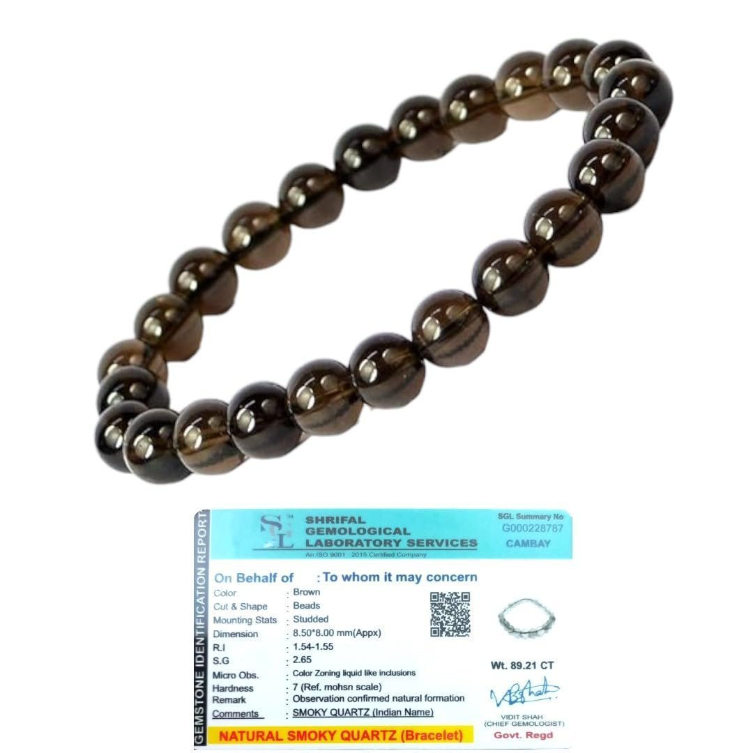 Divine Spirituals Natural Smoky Quartz Bracelet 8mm Stretchable Original Semi Precious Gemstone Bracelet For Grounding Energy, Root Chakra, Detoxification, Balance & Manifestation Chakra Healing Bracelets Abundance Stones