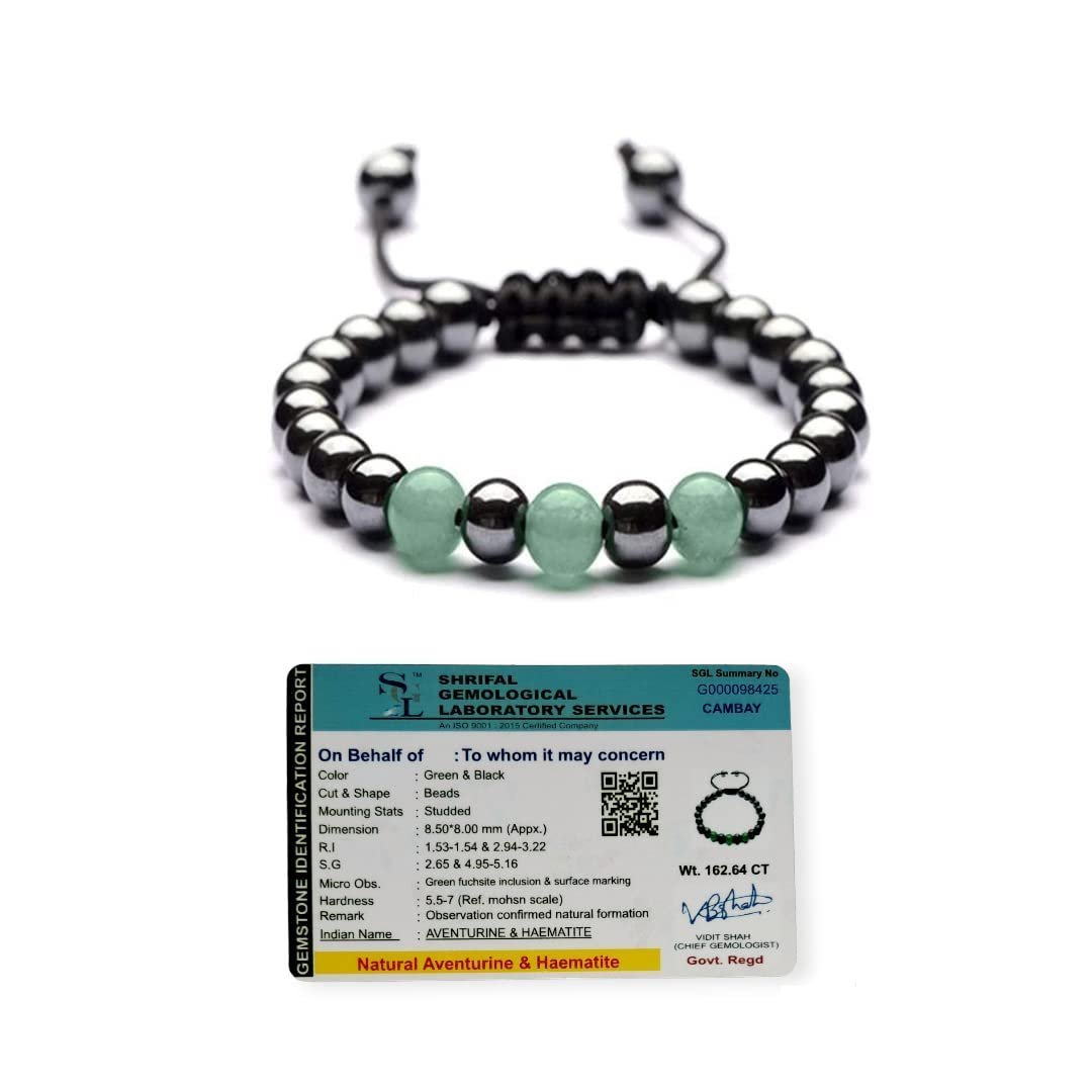 Divine Spirituals Green Aventurine Hematite Combo Natural Certified 8mm Unisex Bracelet Super AAA Quality for Healing Meditation Success and Abundance Chakra Healing Bracelets Abundance Stones